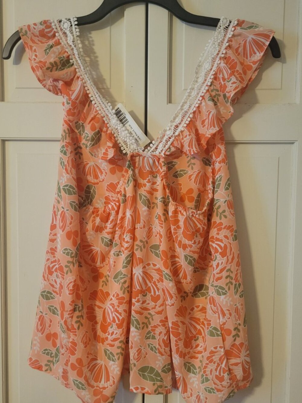 Cruel Denim NWT Floral Flutter Sleeve Coral Crochet Western Top Large - Picture 2 of 6